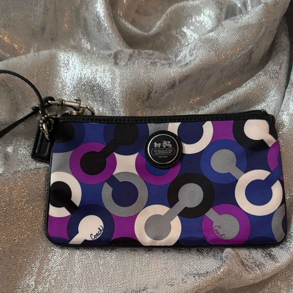 Coach Blue and Purple Patterned Wristlet